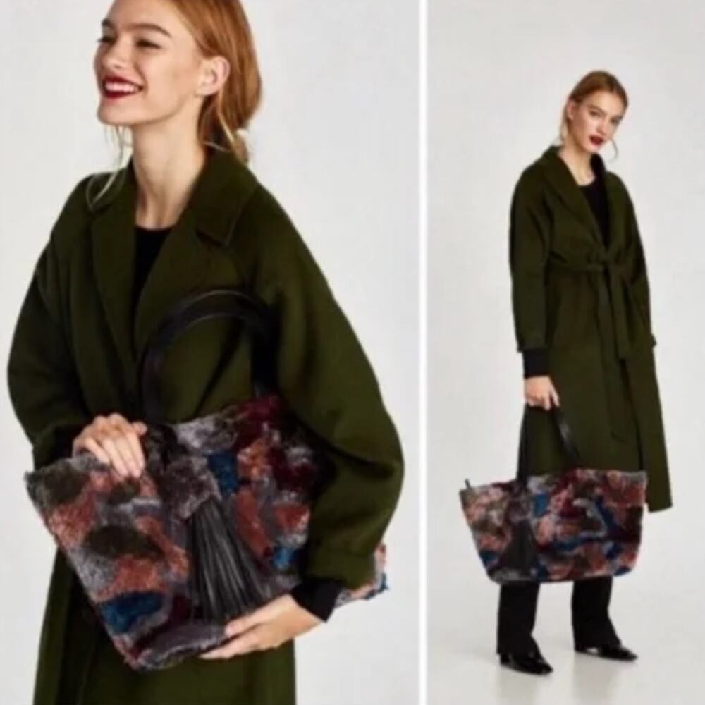 Zara Multicolor Faux Fur Tote with Black Handles